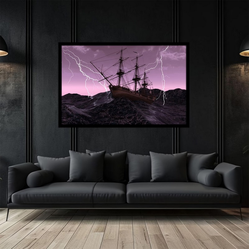 تابلو بکلیت طرح کشتی و دریا خروشان مدل B-bu2960