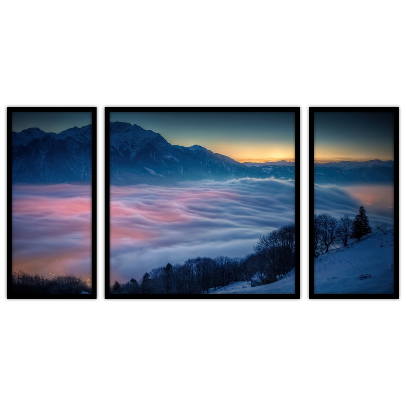 تابلو بکلیت طرح  ابر  و منظره کوه و برف مدل B-bu3323 مجموعه 3 عددی