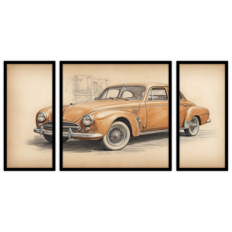 تابلو بکلیت طرح نوستالژِی و کلاسیک ماشین قدیمی مدل B-bu3346مجموعه 3 عددی