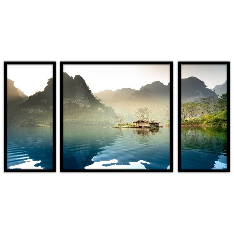 تابلو بکلیت طرح دریاچه و تالاب منظره طبیعت مدل B-bu3401 مجموعه 3 عددی