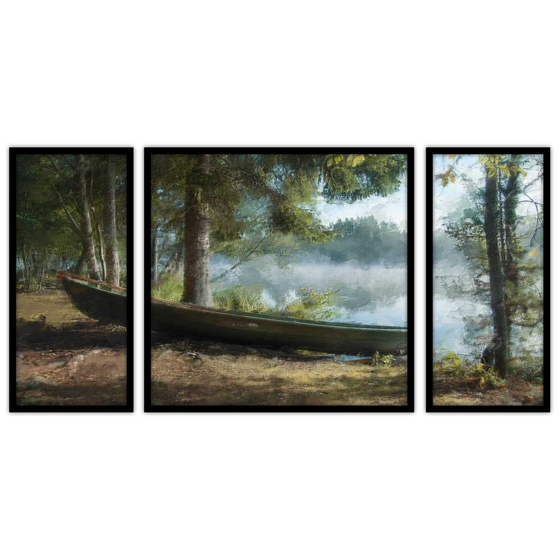 تابلو بکلیت طرح نقاشی قایق و طبیعت مدل B-bu3177 مجموعه 3 عددی