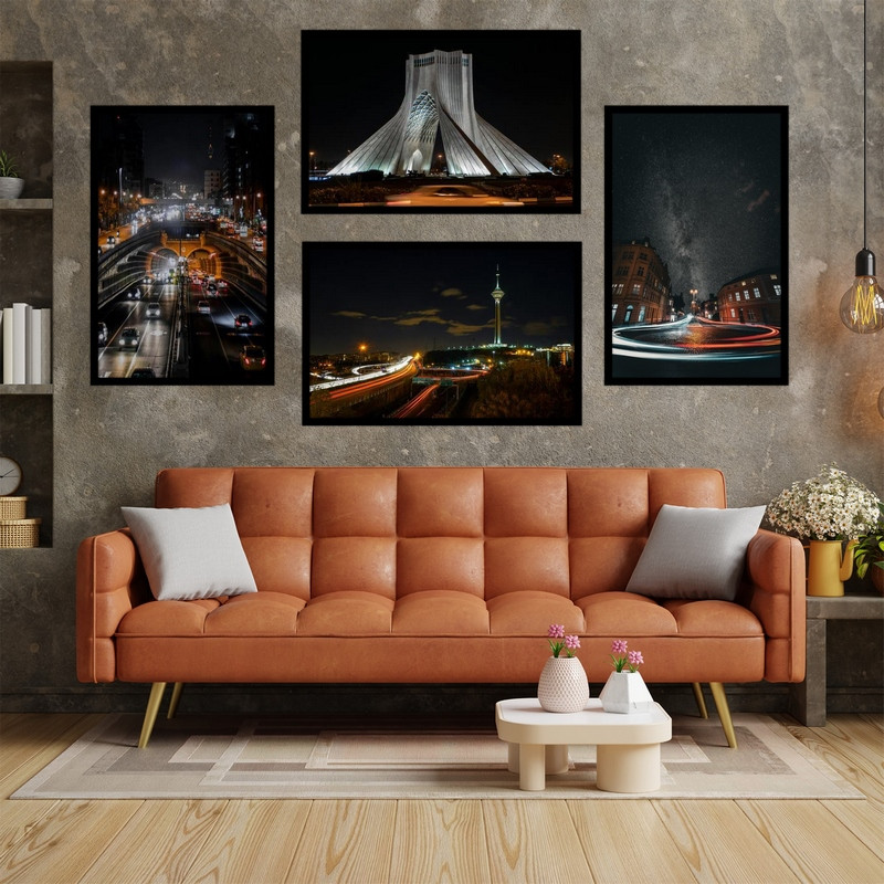 تابلو بکلیت طرح دکوراتیو منظره شهری مدل B-bu3716  مجموعه 4 عددی