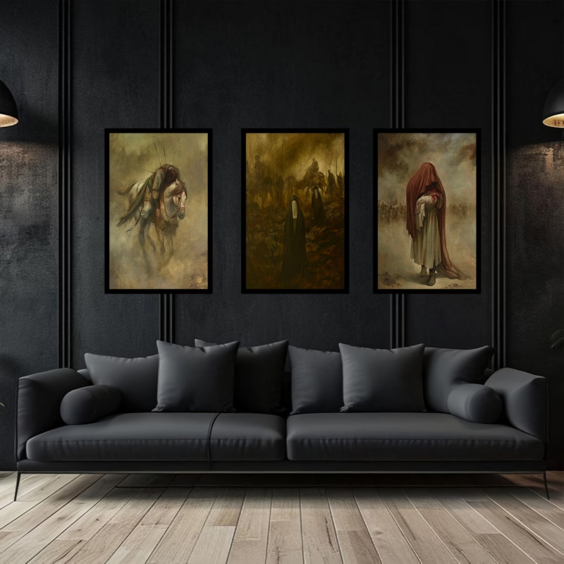 تابلو بکلیت طرح تصویر مذهبی امام حسین (ع)  و عاشورا مدل B-bu3733 مجموعه 3 عددی