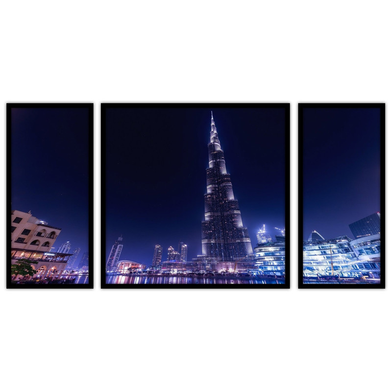 تابلو بکلیت طرح  منظره شهری شهر دبی  برج خلیفه مدل B-bu3589 مجموعه 3 عددی
