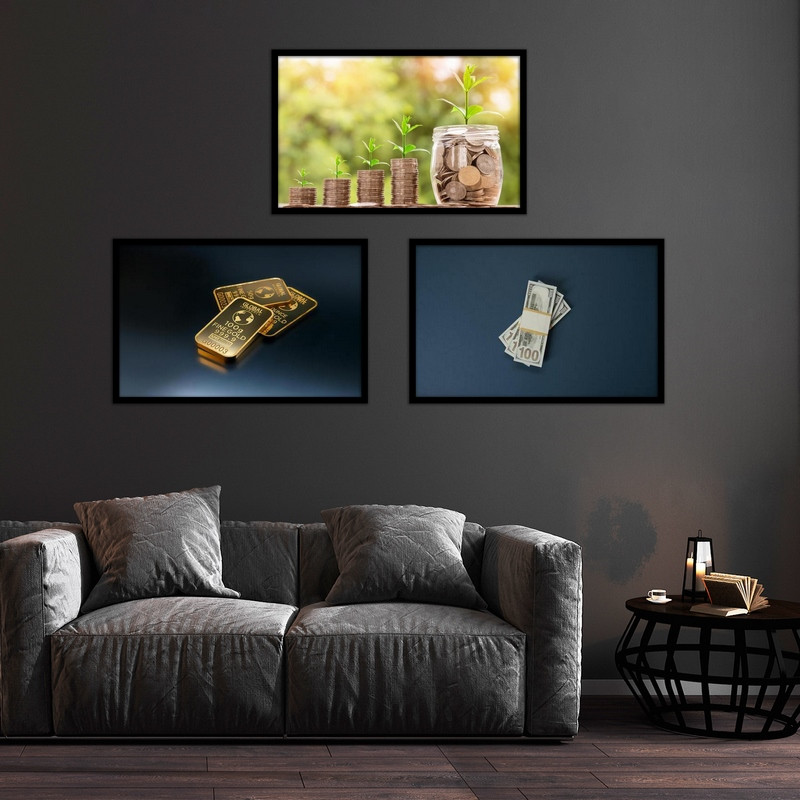 تابلو بکلیت طرح تصویر طلا و سرمایه  مدل  B-bu3724 مجموعه 3 عددی