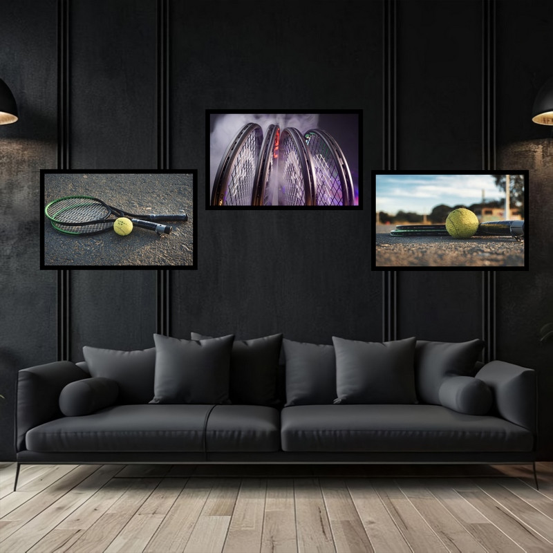 تابلو بکلیت طرح ورزشی توپ و راکت تنیس مدل  B-bu3749 مجموعه 3 عددی