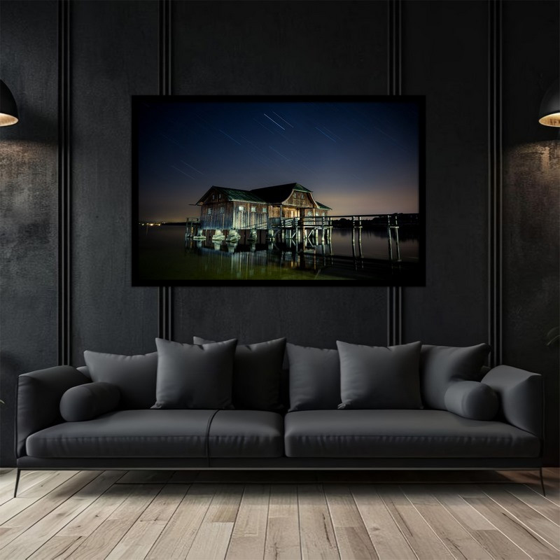 تابلو بکلیت طرح منظره کلبه  دریا و ساحل مدل B-bu2980