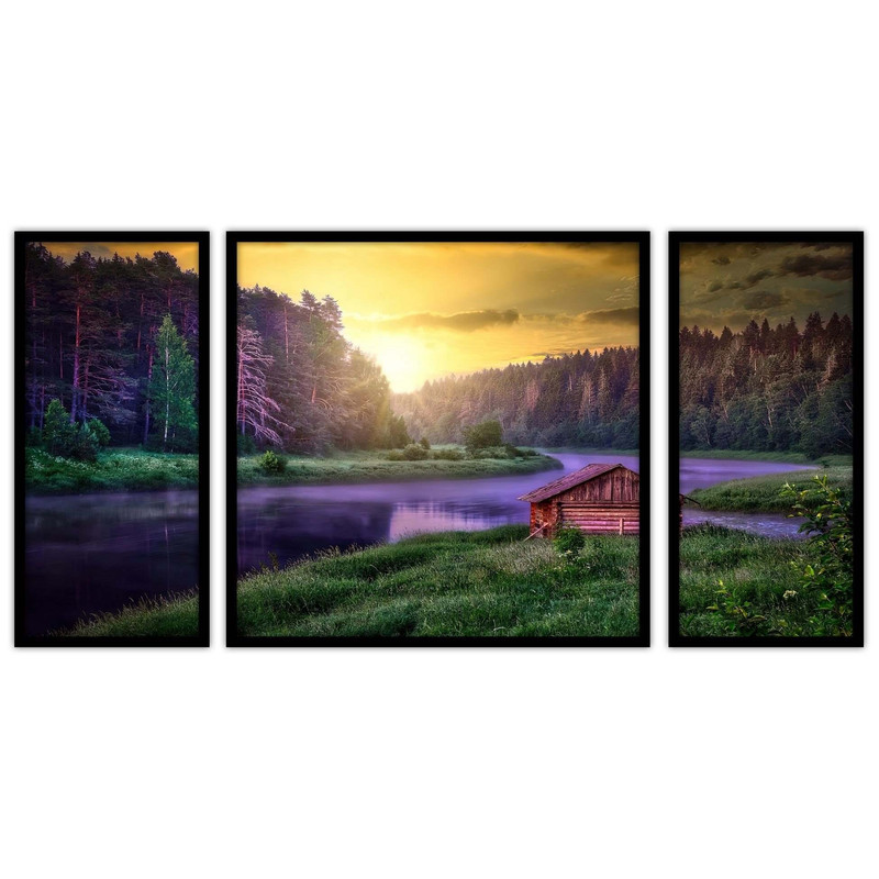 تابلو بکلیت طرح منظره طبیعت و  کلبه مدل B-bu3185 مجموعه 3 عددی