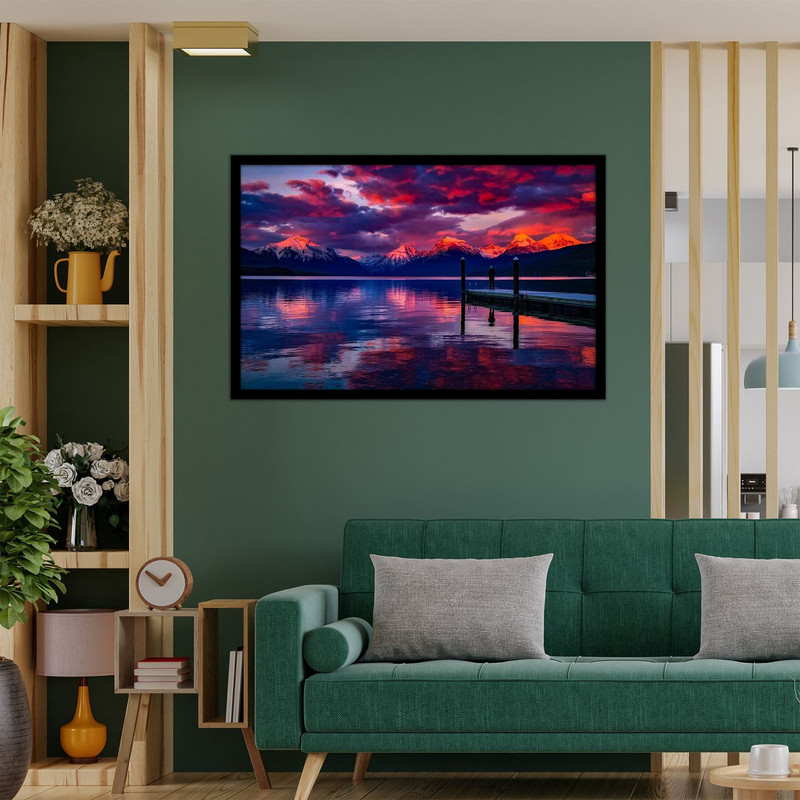 تابلو  نوری بکلیت طرح منظره طبیعت و کوه و دریا مدل B-bu2586