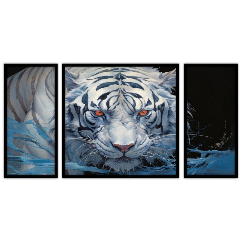 تابلو بکلیت طرح دکوراتیو حیوانات ببر مدل B-bu3455 مجموعه 3 عددی