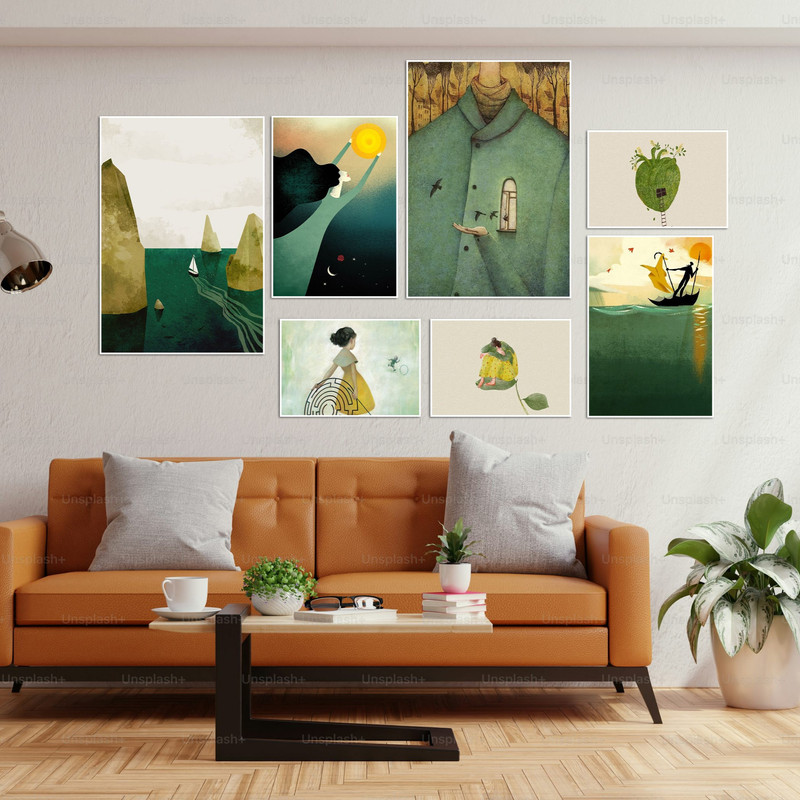 تابلو بکلیت طرح نقاشی مینیمال و دکوری و مدرن  مدل W-bu3809 مجموعه 7 عددی