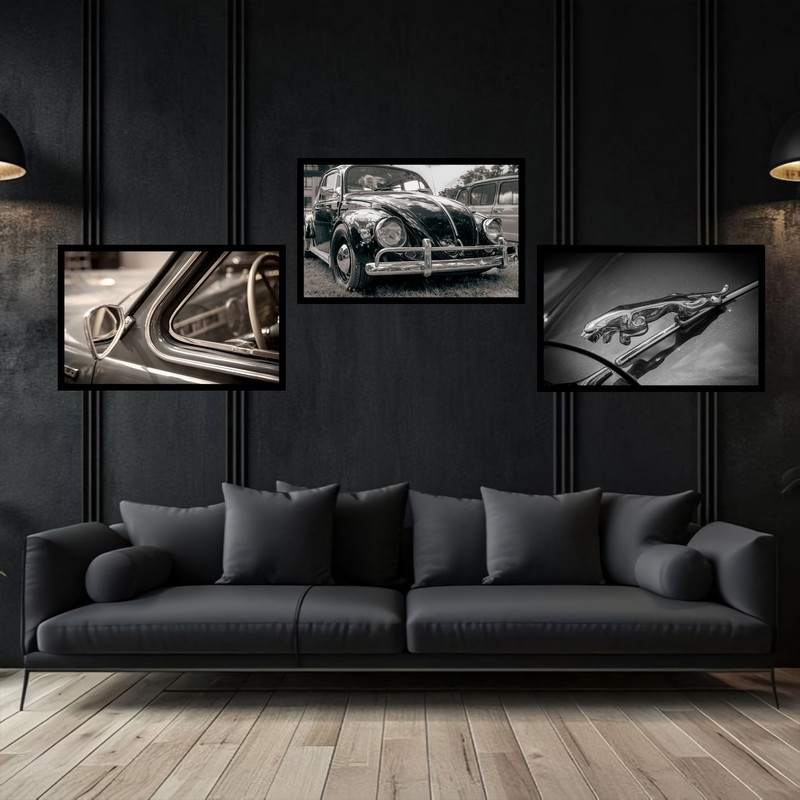 تابلو بکلیت طرح دکوری نوستالژیک کلاسیک  ماشین قدیمی مدل B-bu3774 مجموعه 3 عددی