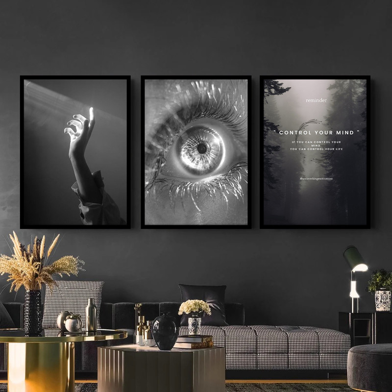 تابلو بکلیت طرح دکوری و دکوراتیو سبک مدرن کنترل ذهن و مدیتیشن مدل B-bu3779 مجموعه 3 عددی