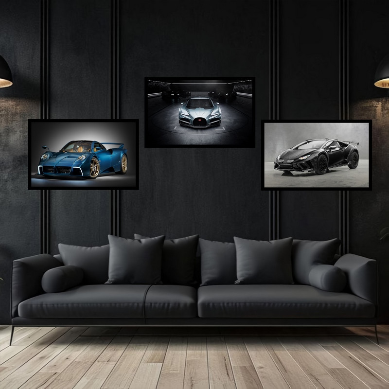 تابلو بکلیت طرح تصویر ماشین بوگاتی لامبورگینی مدل B-bu3777 مجموعه 3 عددی