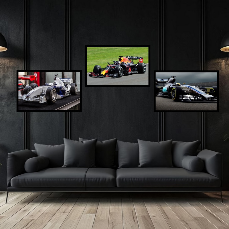 تابلو بکلیت طرح دکوری ماشین مسابقه و فرمول یک مدل B-bu3772 مجموعه 3 عددی