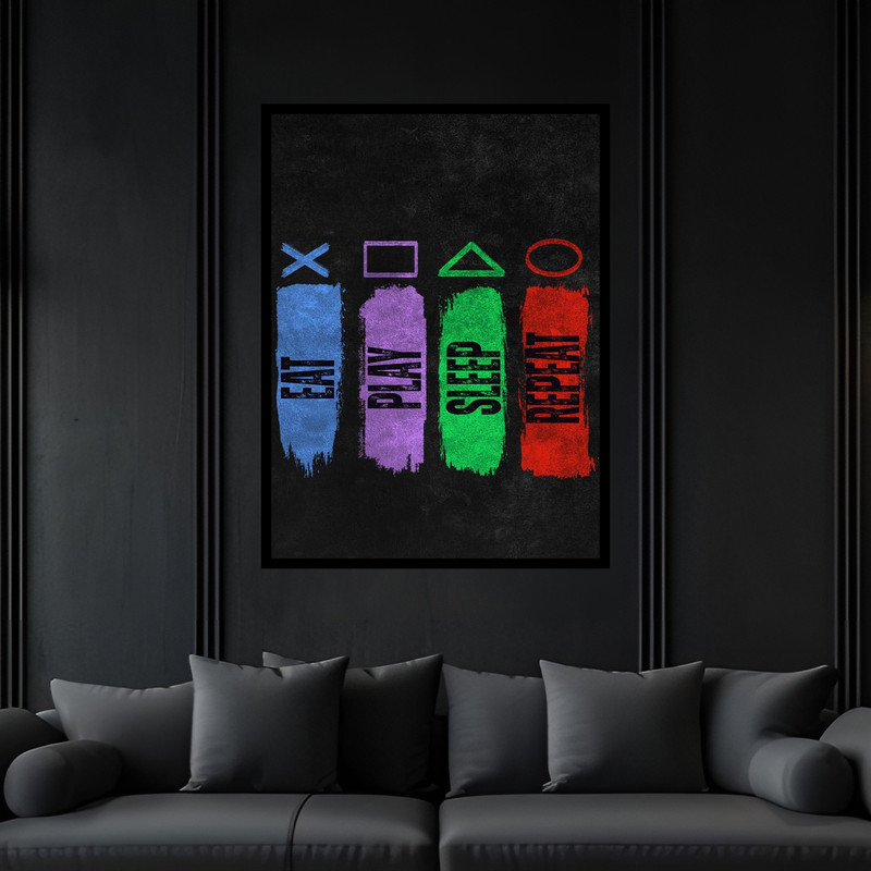 تابلو بکلیت طرح گیم و گیمینگ و گیم نت دکمه دسته بازی ps مدل B-bu6012 فریم مشکی