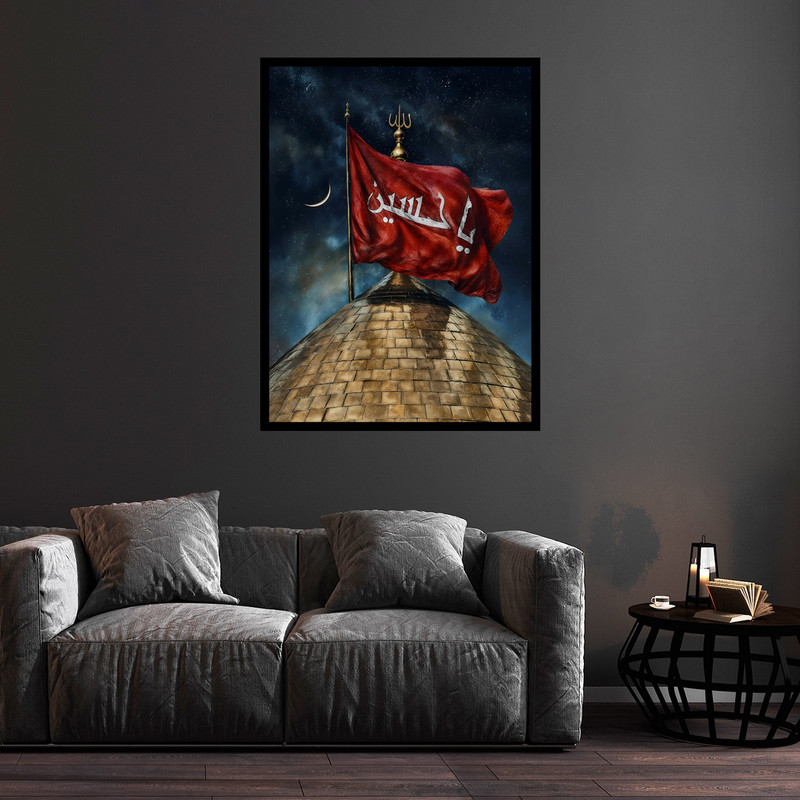 تابلو بکلیت طرح تصویر مذهبی کربلا و حرم امام حسین و روز عاشورا مدل B-bu5627 فریم مشکی