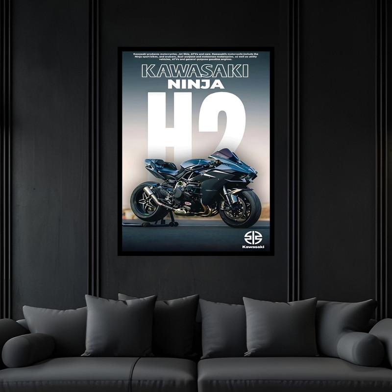 تابلو بکلیت طرح دکوراتیو مدرن موتورسیکلت کاوازاکی نینجا H2 مدل B-bu7397 فریم مشکی