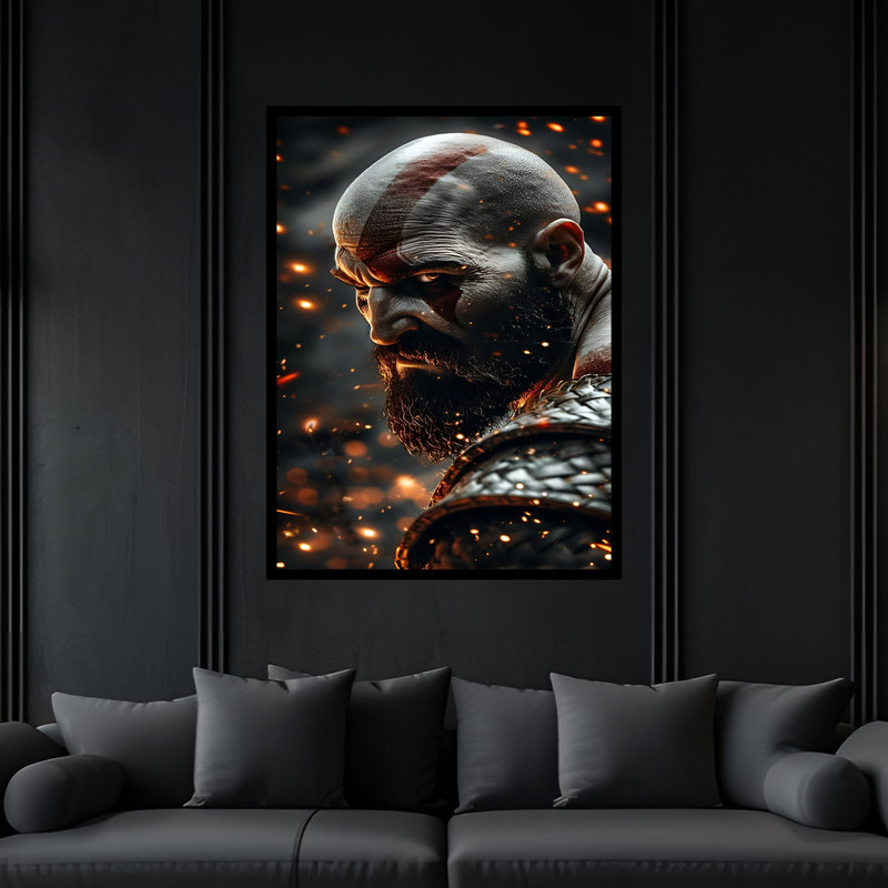 تابلو بکلیت طرح گیمینگ و گیم نت بازی خدای جنگ مدل B-bu7424 فریم مشکی