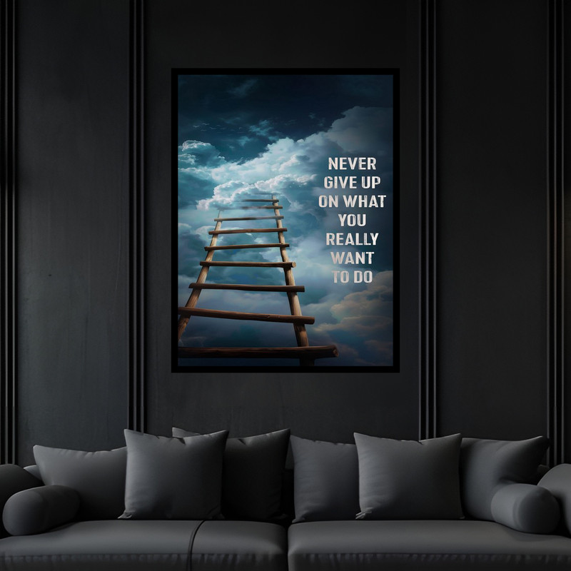 تابلو بکلیت طرح جمله انگیزشی و جمله انگلیسی  نردبان پیشرفت و تلاش مدل B-bu6009 فریم مشکی