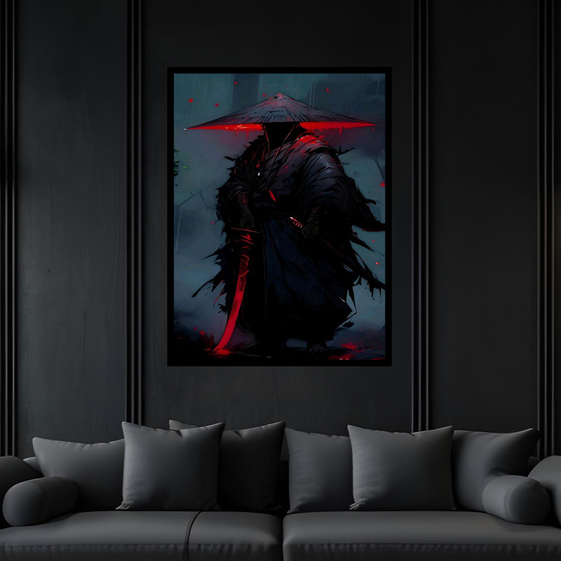 تابلو بکلیت طرح دکوری شخصیت کارتونی و انیمیشن سامورایی مدل B-bu6513 فریم مشکی