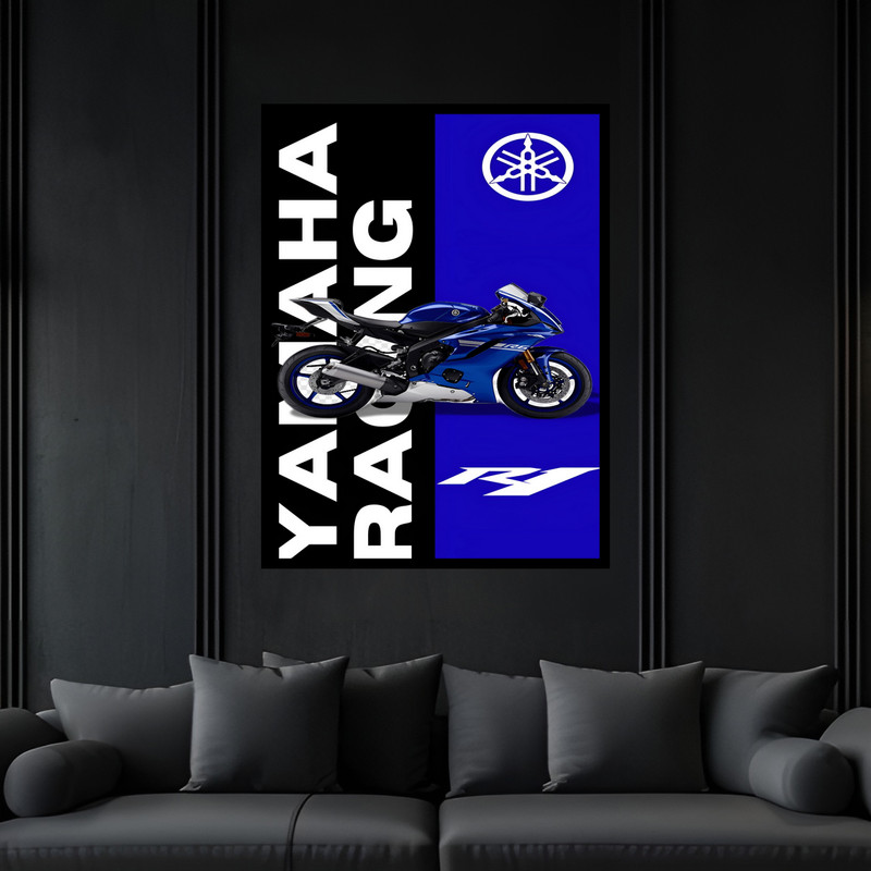 تابلو بکلیت طرح دکوراتیو مدرن موتورسیکلت یاماها مدل B-bu7612 فریم مشکی