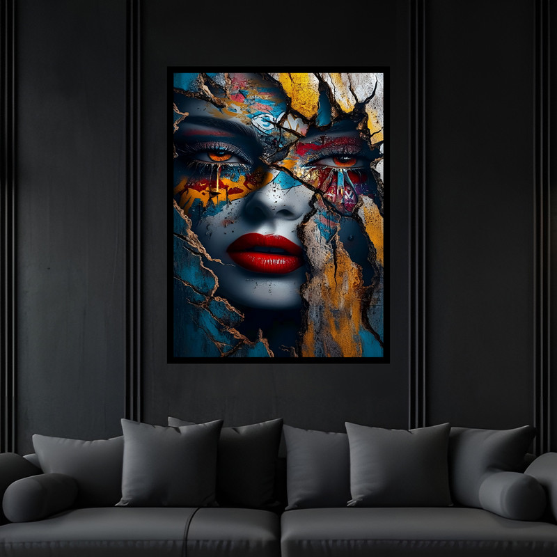 تابلو بکلیت طرح دکوراتیو مدرن ژستیک چهره دخترانه مدل B-bu7440 فریم مشکی