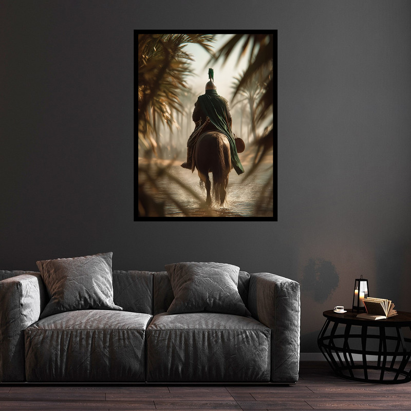 تابلو بکلیت طرح تصویر مذهبی کربلا حضرت ابوالفضل عباس و روز عاشورا مدل B-bu5626 فریم مشکی