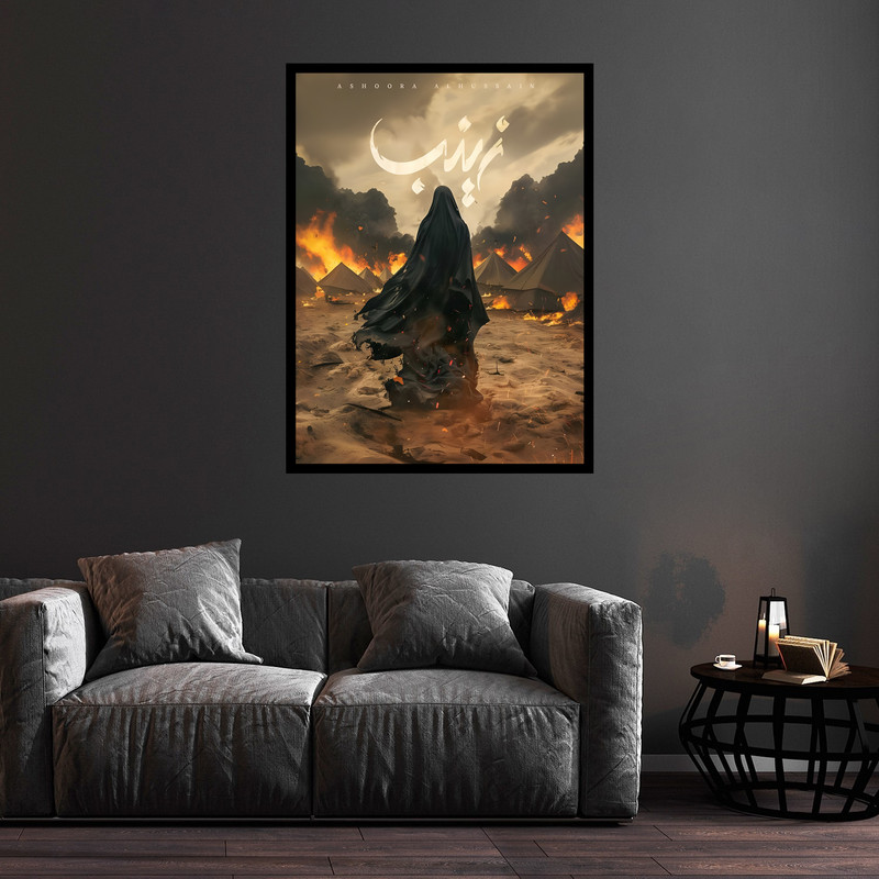 تابلو بکلیت طرح تصویر مذهبی کربلا حضرت زینب و روز عاشورا مدل B-bu5632 فریم مشکی