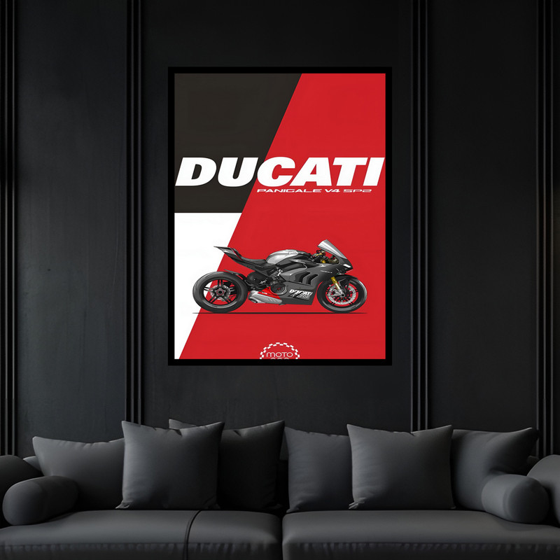 تابلو بکلیت طرح دکوراتیو مدرن موتورسیکلت دوکاتی مدل B-bu7335 فریم مشکی