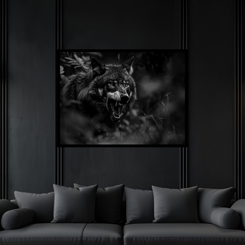 تابلو بکلیت طرح دکوری طبیعت حیوانات گرگ  مدل B-bu6588 فریم مشکی