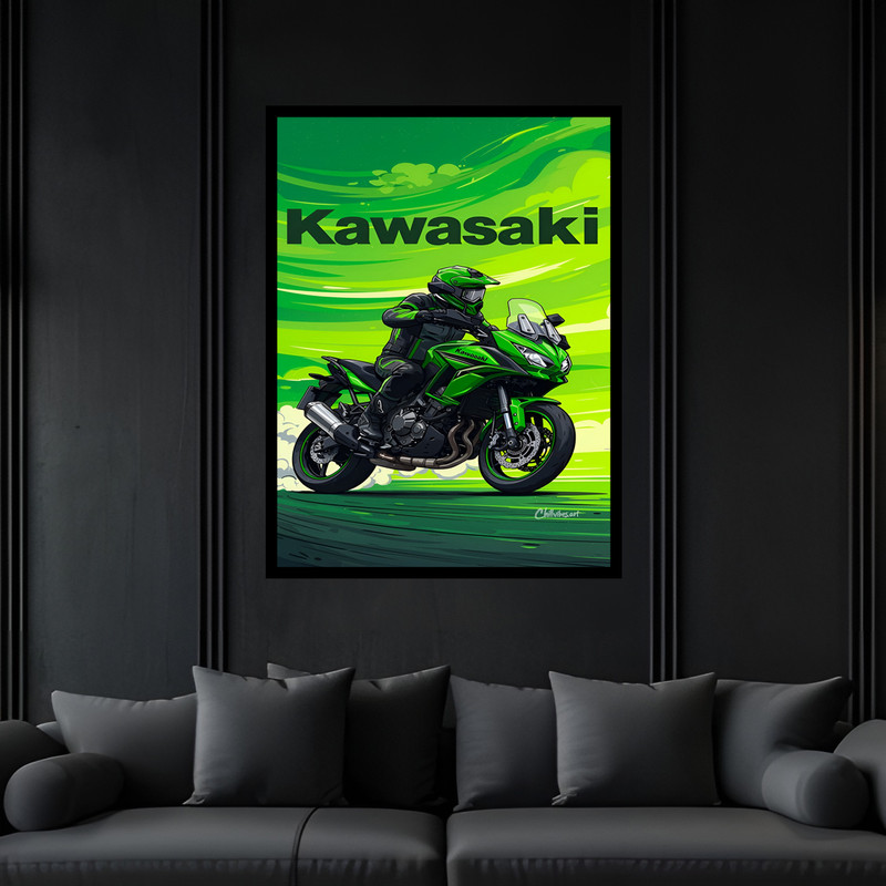 تابلو بکلیت طرح دکوراتیو مدرن موتورسیکلت کاوازاکی مدل B-bu7105 فریم مشکی