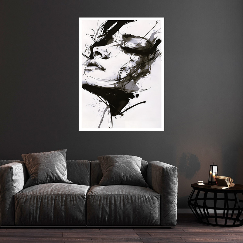 تابلو بکلیت طرح نقاشی هنری مدرن چهره ژستیک دخترانه مدل W-bu5793 فریم سفید