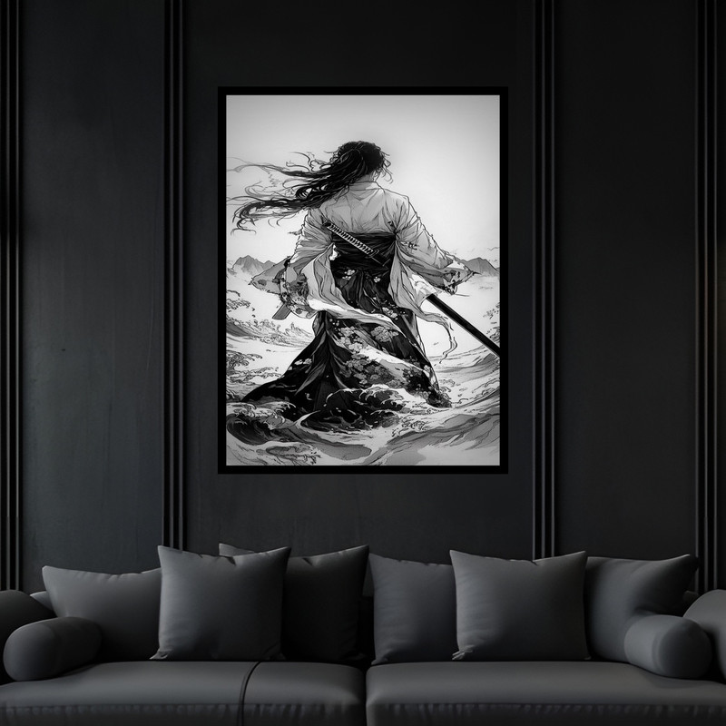 تابلو بکلیت طرح دکوری جنگجوی سامورایی مدل B-bu6172 فریم مشکی