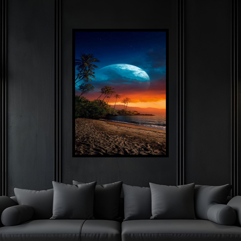 تابلو بکلیت طرح دریا و ساحل منظره طبیعت و غروب آفتاب مدل B-bu6063 فریم مشکی