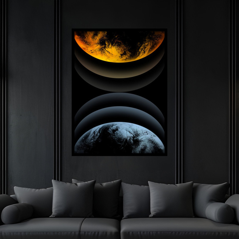 تابلو بکلیت طرح دکوری سیاره و ستاره و فضا کهکشان مدل B-bu5946 فریم مشکی