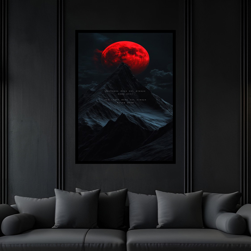 تابلو بکلیت طرح هنری ماه و کوه و کوهستان مدل B-bu5942 فریم مشکی