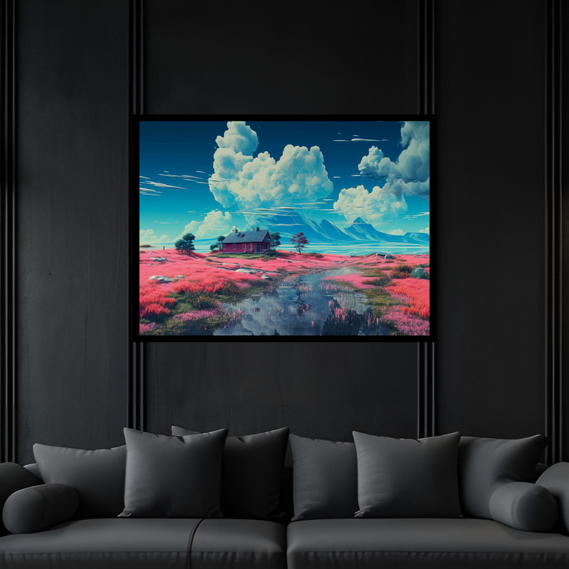 تابلو بکلیت طرح هنری مدرن منظره طبیعت دیجیتال انیمیشن و کارتونی مدل B-bu6666 فریم مشکی