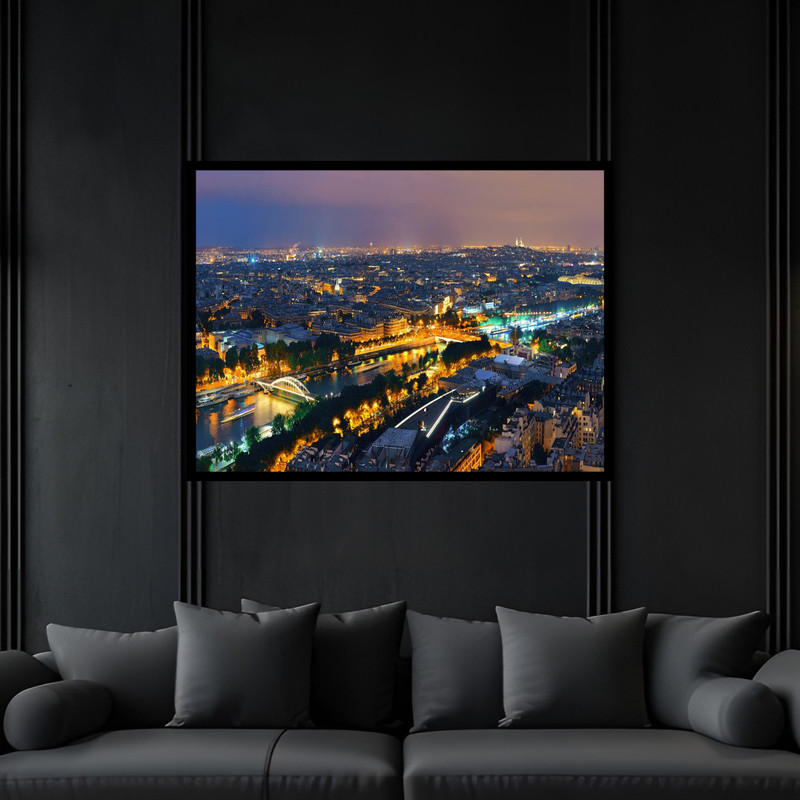 تابلو بکلیت طرح منظره شهری مدرن برج و ساختمان مدل B-bu6694 فریم مشکی