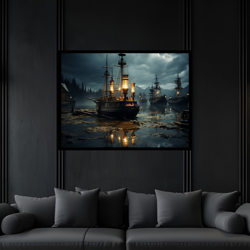 تابلو بکلیت طرح نوستالژی کلاسیک قایق و کشتی مدل B-bu6546 فریم مشکی