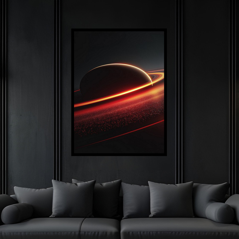 تابلو بکلیت طرح مدرن دکوری و دکوراتیو فضا و کهشان سیاره و ستاره مدل B-bu6437 فریم مشکی