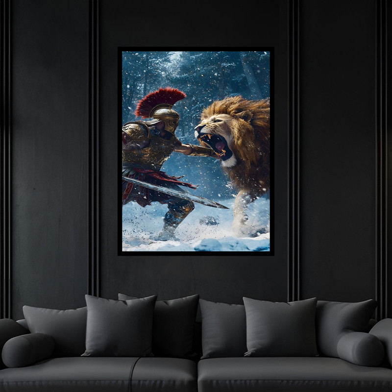 تابلو بکلیت طرح گلادیاتور جنگجو و سرباز روم مدل B-bu6900 فریم مشکی