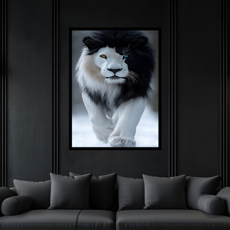 تابلو بکلیت طرح دکوراتیو هنری شیر مدل B-bu7189 فریم مشکی