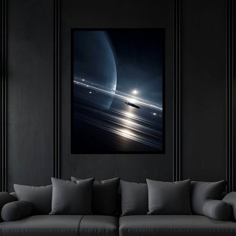 تابلو بکلیت طرح دکوری فضا و کهکشان کره و سیاره مدل B-bu6925 فریم مشکی