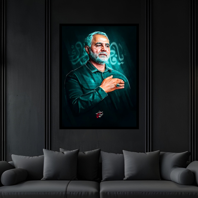 تابلو بکلیت طرح مذهبی شهید سردار قاسم سلیمانی مدل B-bu7191 فریم مشکی