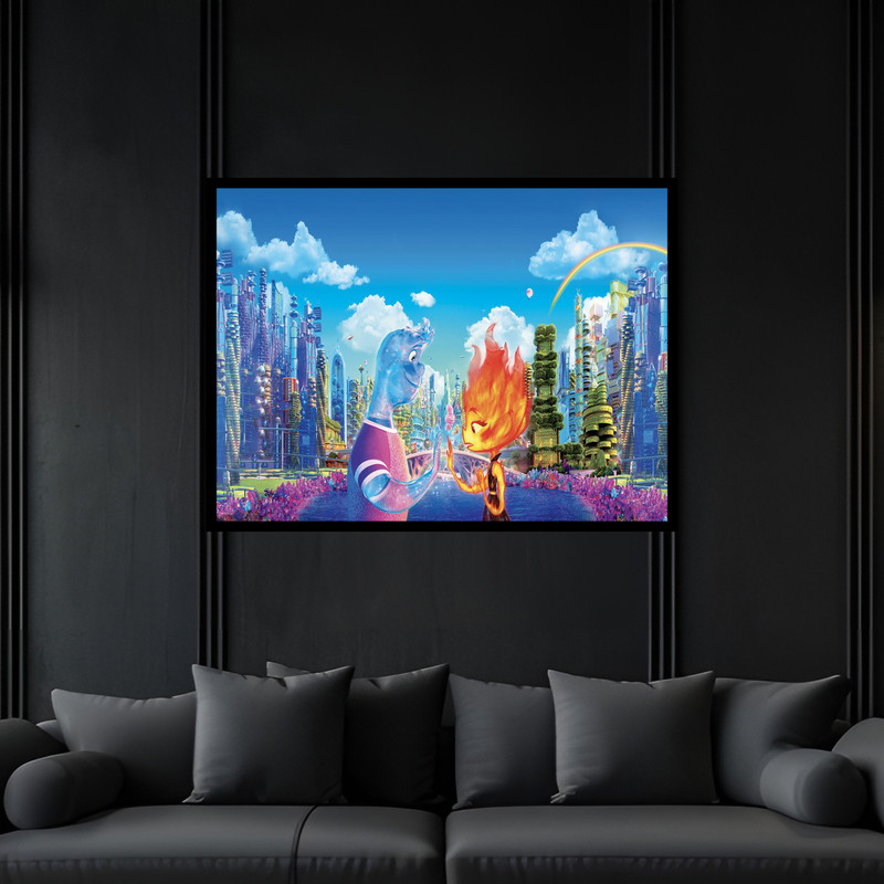 تابلو بکلیت طرح  دکوری فانتزی شخصیت کارتونی آب و آتش مدل B-bu6586 فریم مشکی