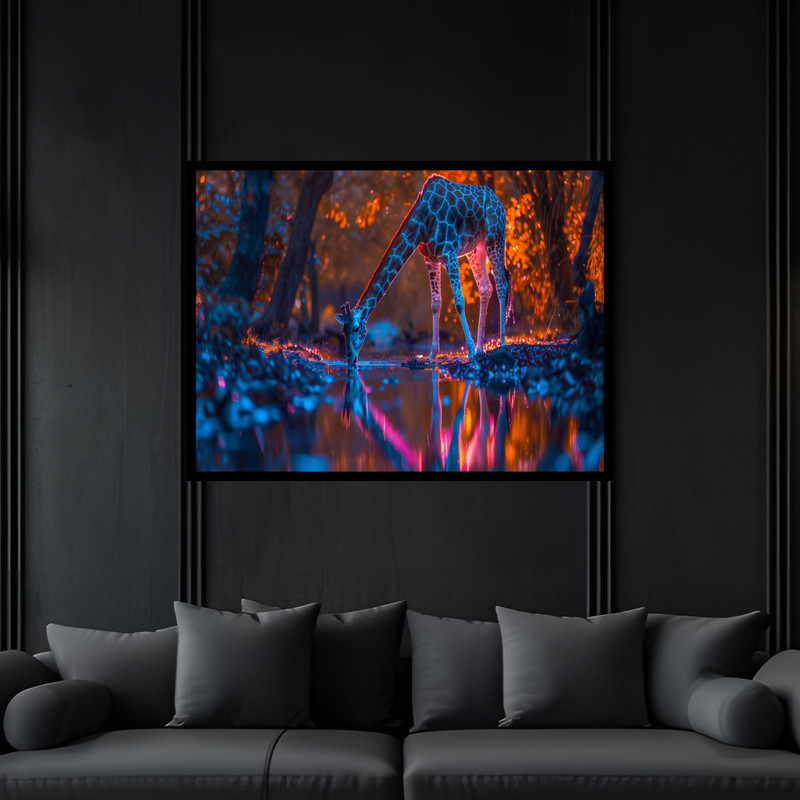 تابلو بکلیت طرح دکوری هنری طبیعت جنگل حیوانات زرافه  مدل B-bu6563 فریم مشکی