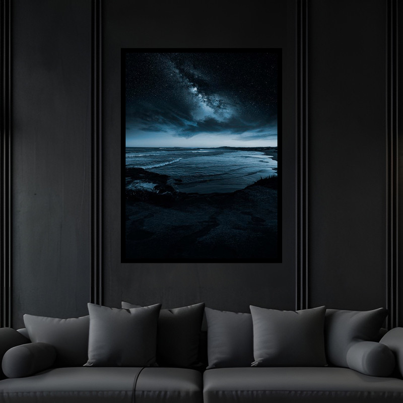 تابلو بکلیت طرح آسمان شب فضا و کهکشان سیاره و ستاره منظره طبیعت مدرن هنری مدل B-bu5899 فریم مشکی