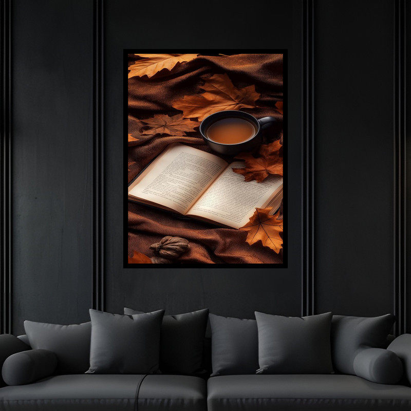 تابلو بکلیت طرح هنری دکوری کتاب و مطالعه و کافه و کافی شاپ و قهوه مدل B-bu6102 فریم مشکی