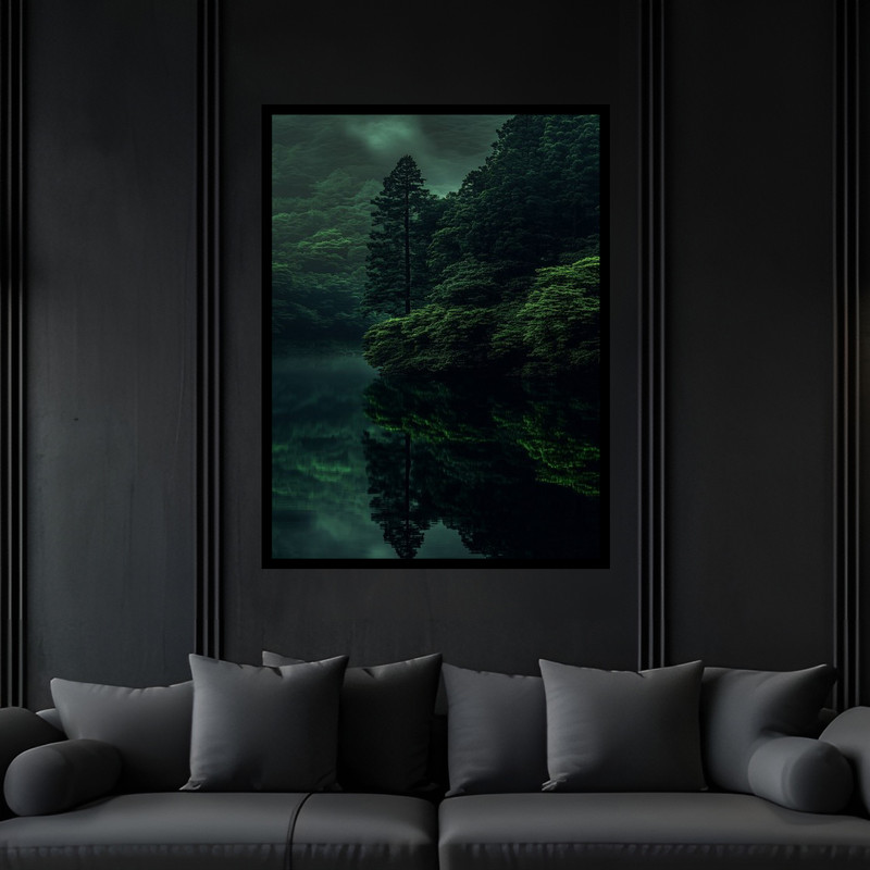 تابلو بکلیت طرح دکوری هنری جنگل و درخت مدل B-bu6335 فریم مشکی